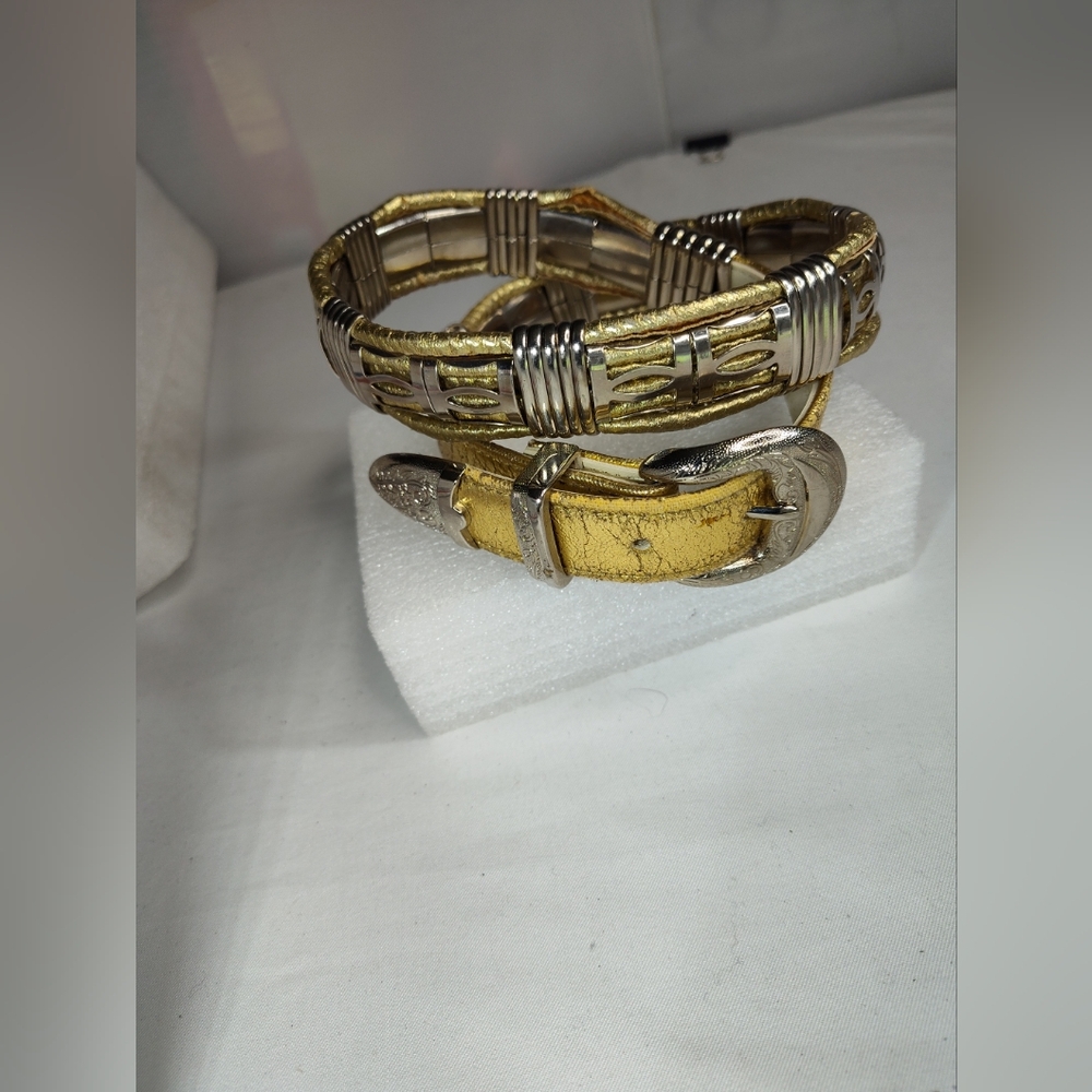 Vintage COMECO Women Size S/M Gold & Silver Metal Art Deco Designer 30.5" Belt